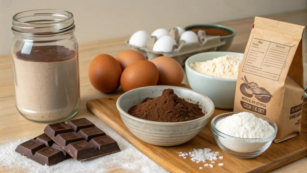 Sourdough Chocolate Cake Ingredients on a Kitchen Counter