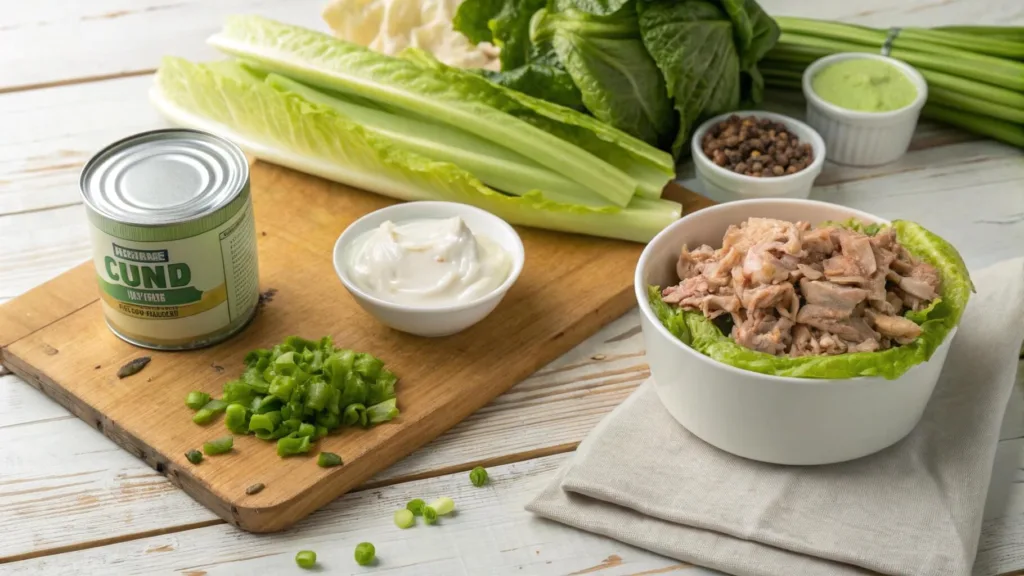 Ingredients for tuna salad lettuce wraps recipe