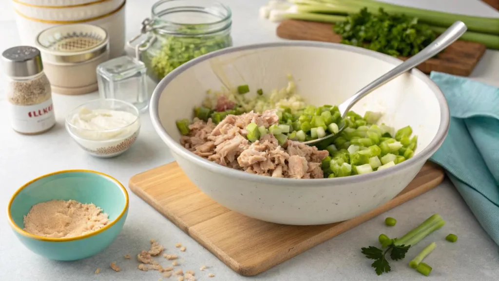 Preparing tuna salad for lettuce wraps