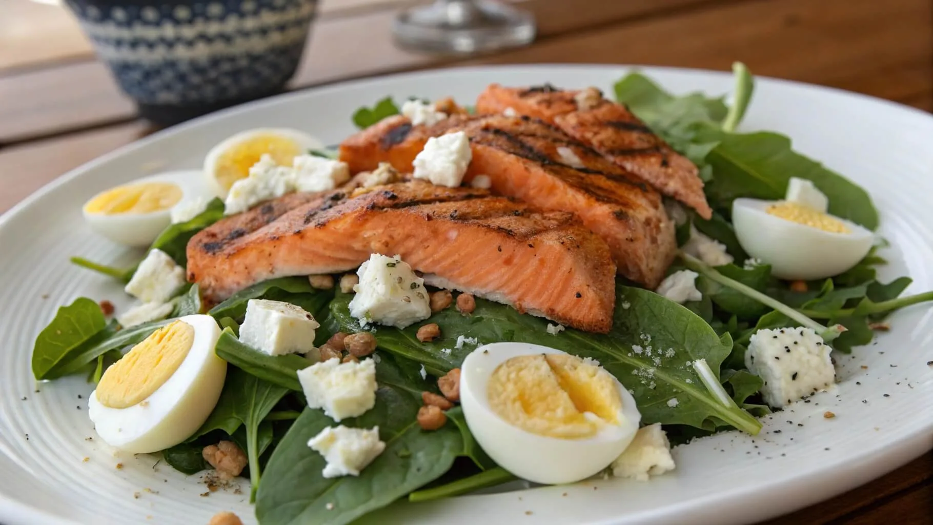 salmon salad with cheese eggs